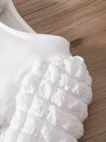 女小童格紋優雅復古學院風圓形領口公主袖2入組/套適合夏天