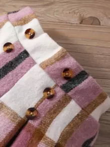 女小童格紋優雅復古學院風圓形領口公主袖2入組/套適合夏天