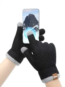 iwarm Letter Patch Decor Plush Lined Gloves - Black - View 2