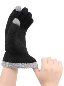iwarm Letter Patch Decor Plush Lined Gloves - Black - View 3