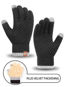 iwarm Letter Patch Decor Plush Lined Gloves - Black - View 4