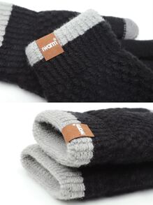 iwarm Letter Patch Decor Plush Lined Gloves - Black - View 5