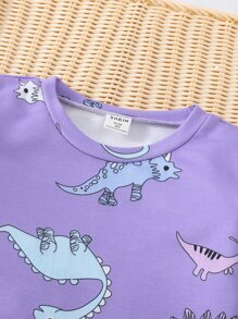 SHEIN Suéter Com Babados E Estampa De Dinossauro E Legging Com Estampa De Coração Para Meninas Jovens