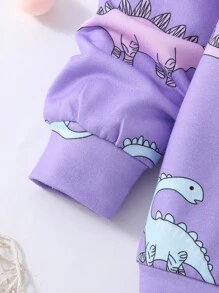 SHEIN Suéter Com Babados E Estampa De Dinossauro E Legging Com Estampa De Coração Para Meninas Jovens