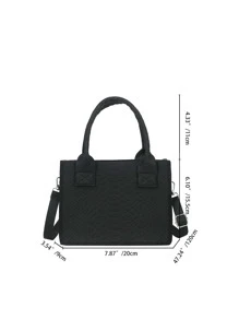 Mini Snakeskin Embossed Square Bag - Black - View 3