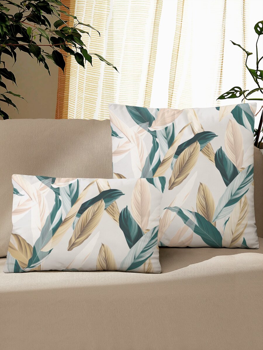 1pc Leaf Design Cushion Cover Without Filler - Multicolor - View 1