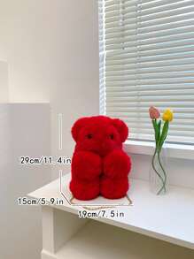 Mini Bear Design Fluffy Novelty Bag - Red - View 3