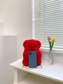 Mini Bear Design Fluffy Novelty Bag - Red - View 4