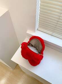 Mini Bear Design Fluffy Novelty Bag - Red - View 5