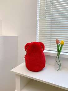 Mini Bear Design Fluffy Novelty Bag - Red - View 6