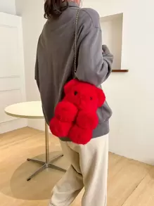 Mini Bear Design Fluffy Novelty Bag - Red - View 7