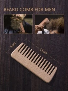 1pc/ Natural Wood Beard Comb with Anti-Static Comb Brushing Hair Care Tools for Men - Khaki - View 4