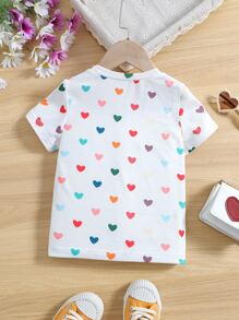 Young Girl Heart Print Tee Without Bag - White - View 2