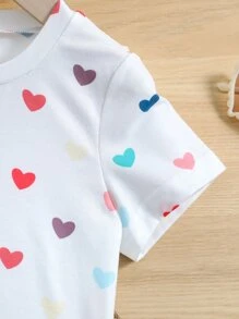 Young Girl Heart Print Tee Without Bag - White - View 4