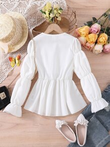 Girls Flounce Sleeve Peplum Blouse - White - View 2