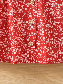 Toddler Girls Ditsy Floral Print Ruffle Trim Dress - Red - View 4