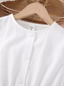 Girls Flounce Sleeve Peplum Blouse - White - View 3