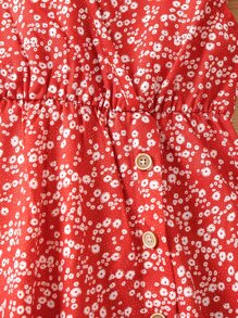Toddler Girls Ditsy Floral Print Ruffle Trim Dress - Red - View 5