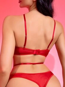 Floral Embroidery Underwire Lingerie Set - Multicolor - View 2