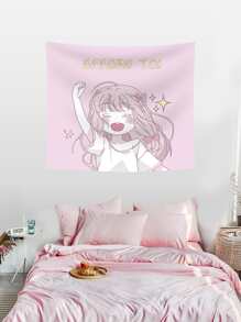 Cute Girly Tapestry, Bedroom Cartoon Decoration, Digital Print Background Tapestry - Multicolor - View 1