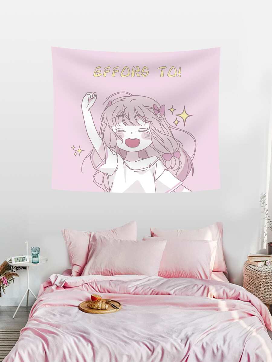 Cute Girly Tapestry, Bedroom Cartoon Decoration, Digital Print Background Tapestry - Multicolor - View 1