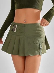 SHEIN EZwear 戶外運動風帶扣細節百褶半身裙