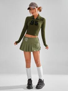 SHEIN EZwear 戶外運動風帶扣細節百褶半身裙