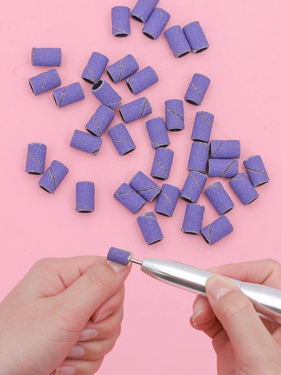 電動美甲機專用50入組80#紫色指甲鑽頭打磨環帶磨頭拋光機砂圈 - 紫色 - 查看 1