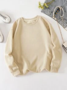 SHEIN EZwear Plus Solid Thermal Lined Sweatshirt - Khaki - View 1