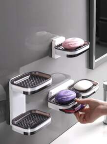 1pc Punch-free Soap Dish - Black and White - View 1