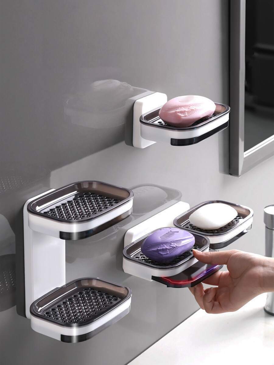 1pc Punch-free Soap Dish - Black and White - View 1