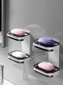 1pc Punch-free Soap Dish - Black and White - View 3