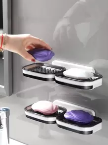 1pc Punch-free Soap Dish - Black and White - View 4