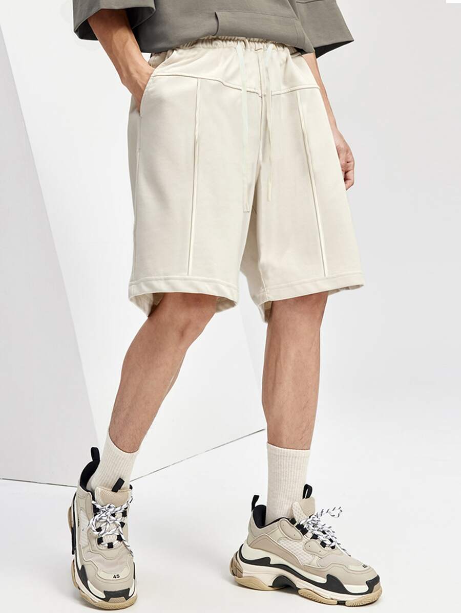 Manfinity Hypemode Hombres Shorts con bolsillo oblicuo de cintura con cordón - Beis - Ver 1