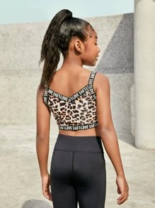 SHEIN Girls Leopard Print Letter Tape Panel Cami Top - Multicolor - View 2