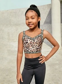 SHEIN Girls Leopard Print Letter Tape Panel Cami Top - Multicolor - View 4