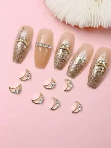 10pcs 3D Rhinestone Moon Design Nail Art Decoration - Gold - View 1