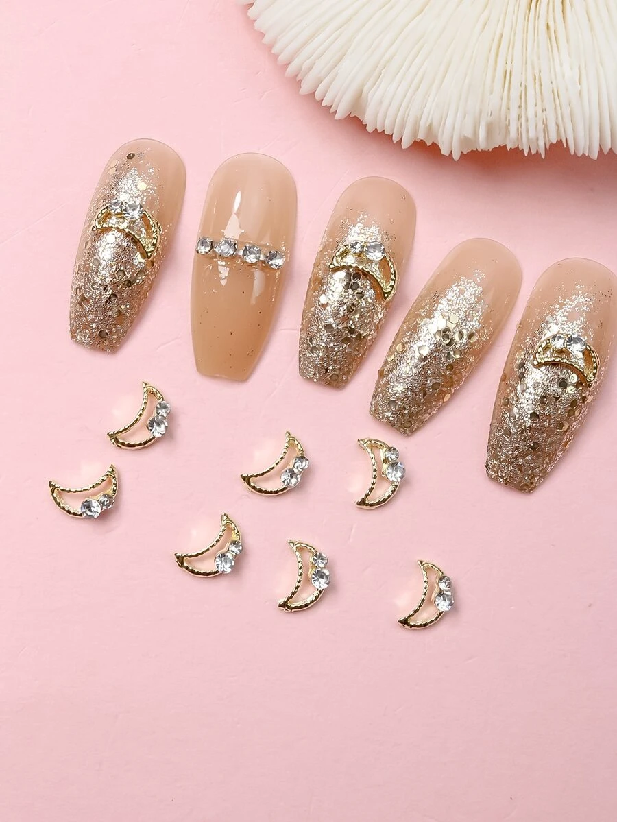10pcs 3D Rhinestone Moon Design Nail Art Decoration - Gold - View 1
