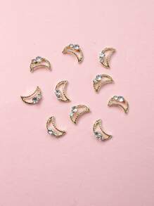 10pcs 3D Rhinestone Moon Design Nail Art Decoration - Gold - View 3