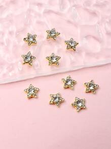10 piezas 3d con diamante de imitación con diseño de estrella Decoración de uñas - Dorado - Ver 3