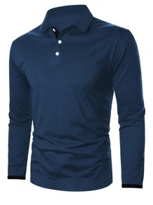 Manfinity Homme Men Contrast Trim Polo Shirt - Navy Blue - View 3