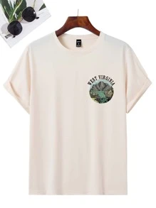 Manfinity Hypemode Men Mountain & Slogan Graphic Tee - Beige - View 2