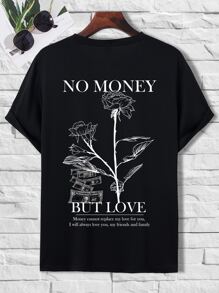 Manfinity Homme Men T-Shirts Fit Crew Neck Short Sleeve Graphic Tee Floral Casual - Black - View 3