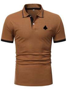 Manfinity Homme Men Playing Card Print Striped Trim Polo Shirt - Brown - View 3