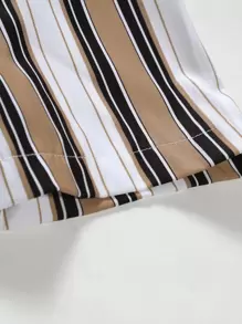 Manfinity RSRT Men Striped Shirt & Drawstring Waist Shorts Without Tee , Color Block , Going Out , Husband , Casual , Holographic - Multicolor - View 3