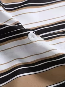 Manfinity RSRT Men Striped Shirt & Drawstring Waist Shorts Without Tee , Color Block , Going Out , Husband , Casual , Holographic - Multicolor - View 5