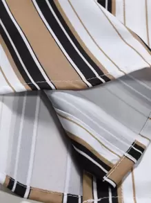 Manfinity RSRT Men Striped Shirt & Drawstring Waist Shorts Without Tee , Color Block , Going Out , Husband , Casual , Holographic - Multicolor - View 6