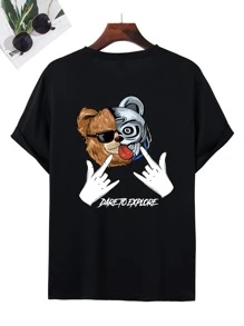 Manfinity LEGND Men Bear & Letter Graphic Tee - Black - View 4