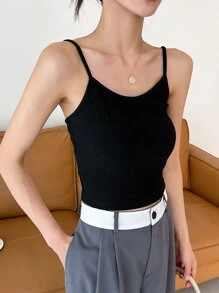 DAZY 肋編針織鈕扣前t恤及吊帶上衣 - 黑色 - 查看 5