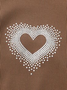 女孩愛心圖案側邊蝴蝶結褶邊連衣裙 - 棕色 - 查看 3